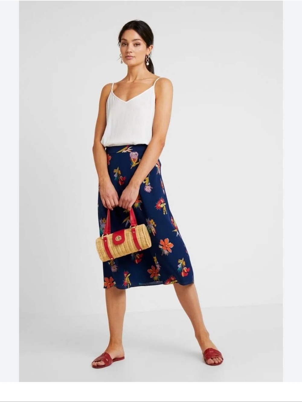 Madewell Navy Floral Midi Skirt with Multicolor Blooms